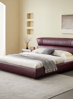 全友家居家具门店同款 98057 全真皮头层真黄牛皮艺双人床1.8米