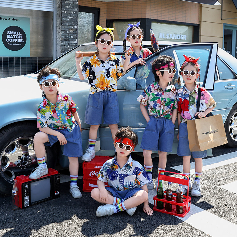 六一儿童港风演出服花衬衫80年代怀旧服装幼儿园拍照啦啦队表演服