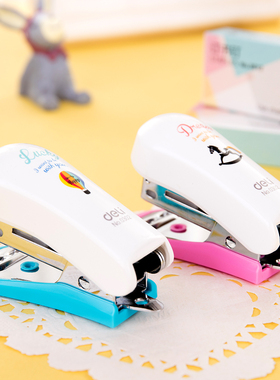 得力0352迷你订书机小套装便携式小型订书器卡通可爱小号省力订书机 办公文具用品