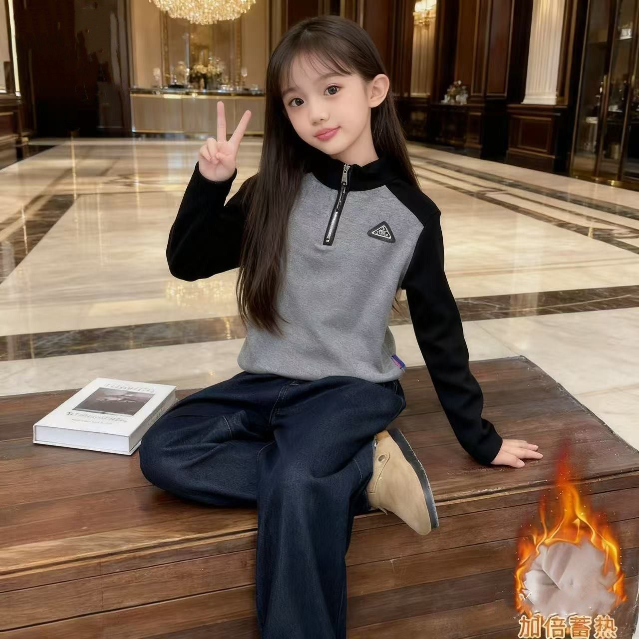 女童打底衫秋冬2026新款大儿童长袖t恤加绒加厚冬季小孩内搭上衣