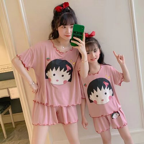 卡通莫代尔夏季亲子家居服套装