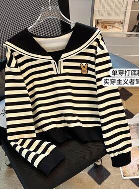 新款海军领设计感条纹上衣服小众