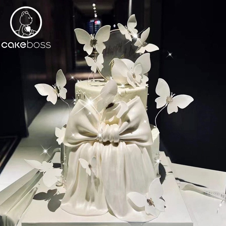 cakeboss网红白色蝴蝶结蛋糕