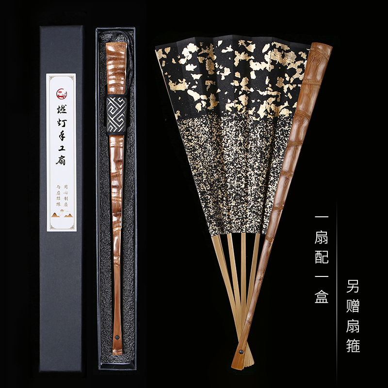 燃灯罗汉竹节扇9.5寸18方佛肚竹十八罗汉扇文玩折扇苏工宣纸扇面