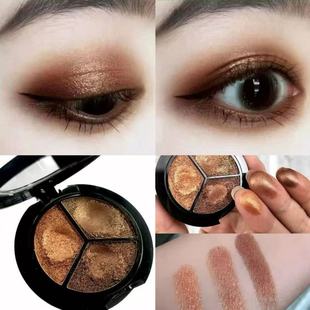 2025新品多色微闪大地珠光三色金棕眼影咖啡哑光初学者便携少女