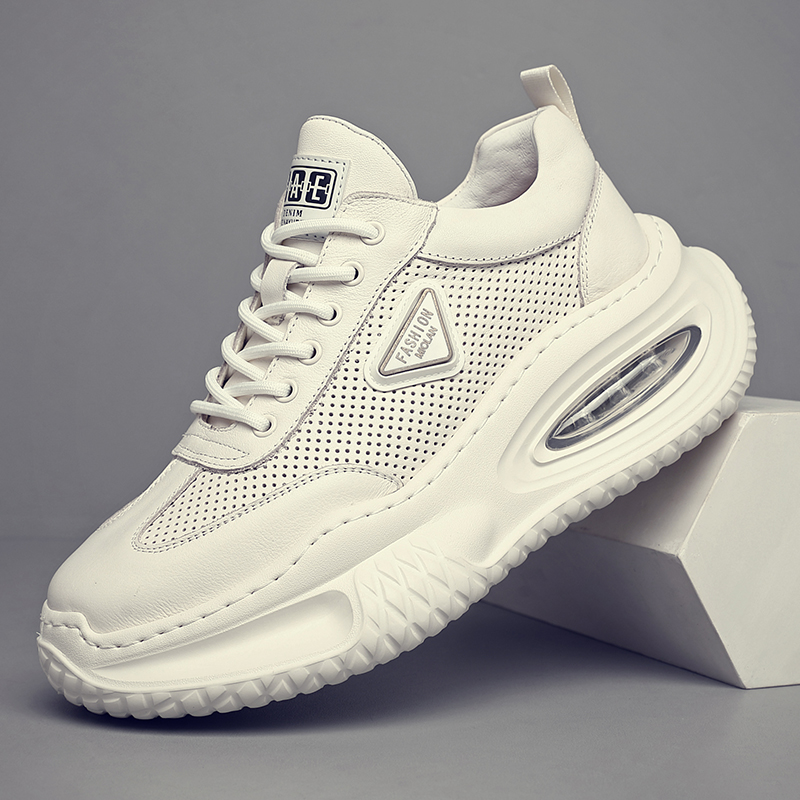 头层牛皮夏季透气小白鞋时尚百搭板鞋真皮运动鞋男休闲鞋板鞋潮鞋