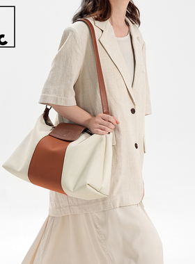 potomac牛津撞色饺子包尼龙头层皮拼接休闲腋下包单肩斜跨包包女