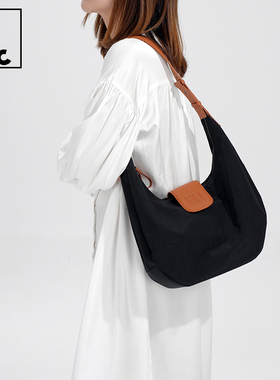 potomac水洗尼龙月亮包春休闲通勤腋下包拼接撞色斜跨单肩包包女