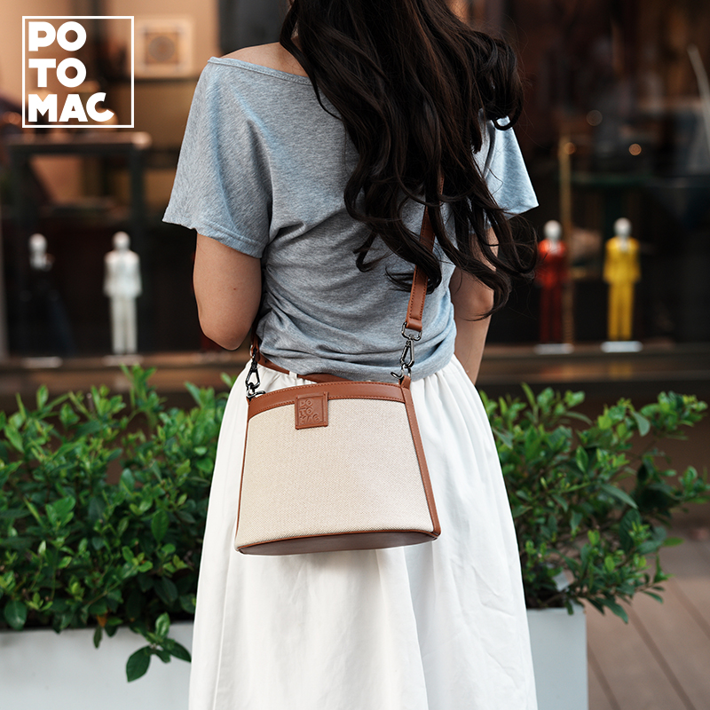 potomac水桶包包拼接通勤女包2025年夏季新款包单肩斜挎手提女包