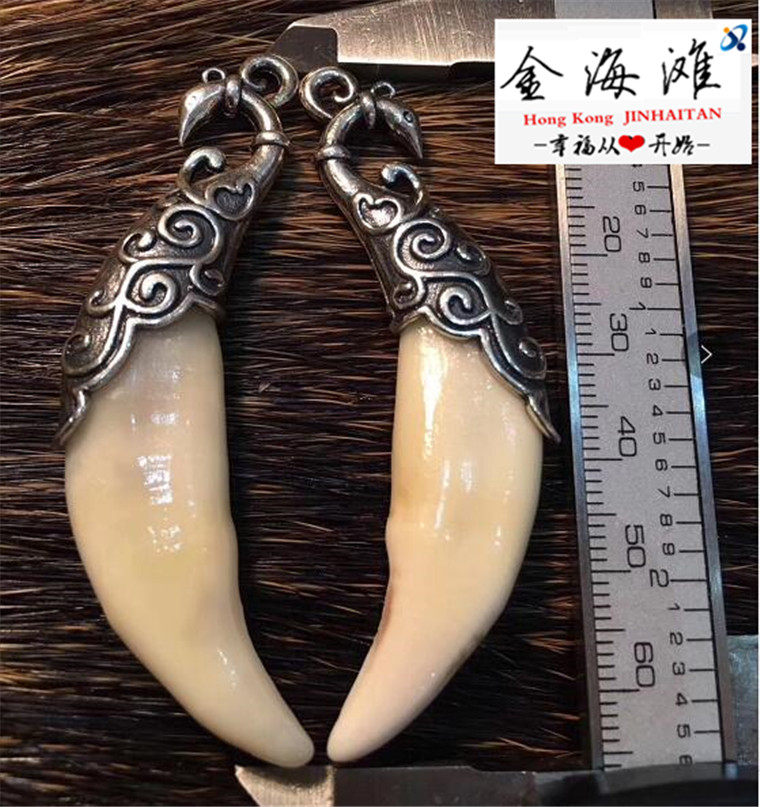 特价纯银狼牙套复古天鹅护牙男女生项链吊坠狼牙犬牙包银牙套