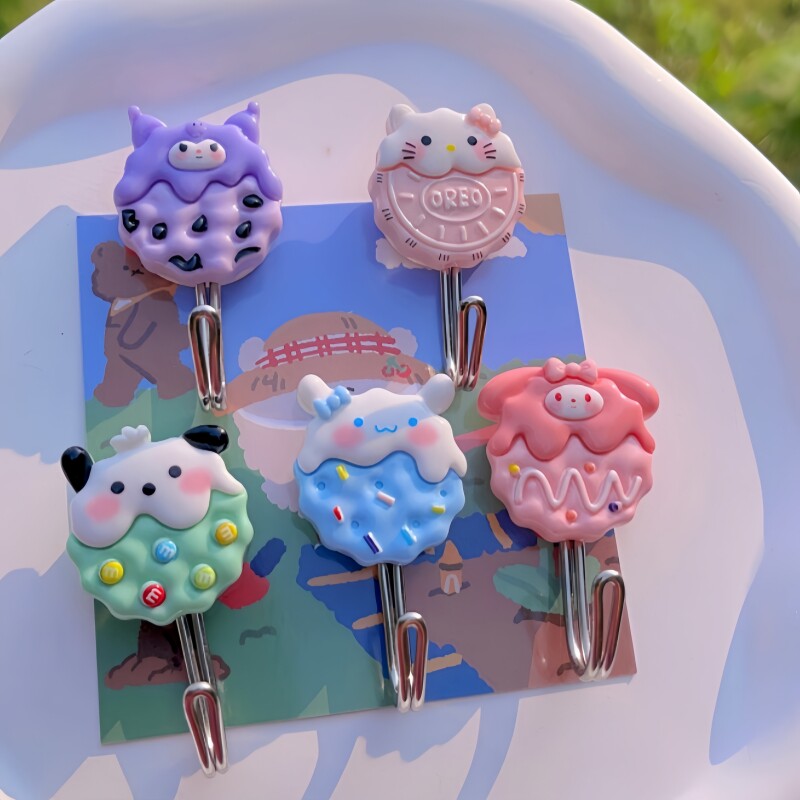 5个装创意立体饼干三丽鸥免打孔小粘钩库洛米帕恰Kitty迷你挂钩