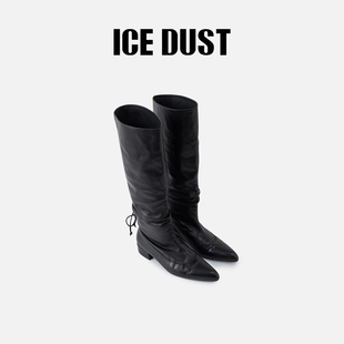 2025秋冬新款 hug DUST 后跟绑带褶皱长靴 ICE