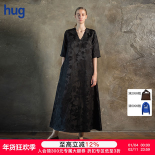 【UMAWANG】hug 2025早春新款复古刺绣短袖连衣裙