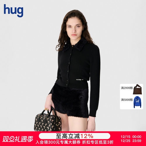 【MARINE SERRE】hug 2025秋冬新款羊毛毛领针织长袖开襟衫