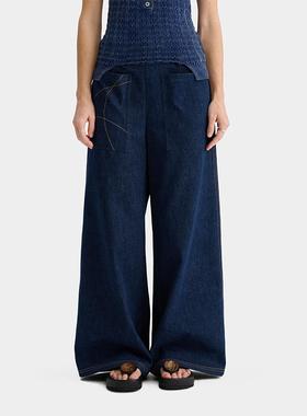 【DEEPMOSS】hug 2025早春新款浅蓝色低腰宽松牛仔阔腿通勤长裤