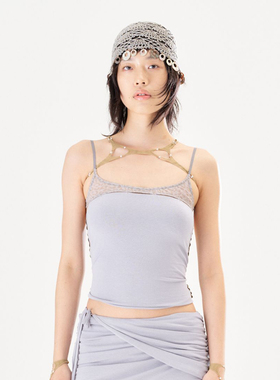 【RUI】hug 2026早春新款涟漪针织拼接豹纹网纱吊带