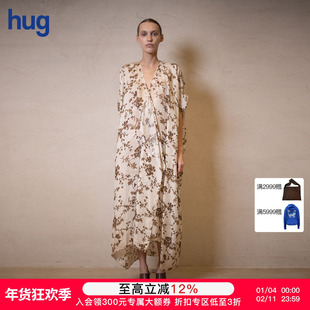 【UMAWANG】hug 2025春夏新款复古印花v领连衣裙