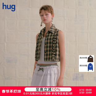 【MARCHEN】hug 2025春夏新款格纹短款园艺部马甲