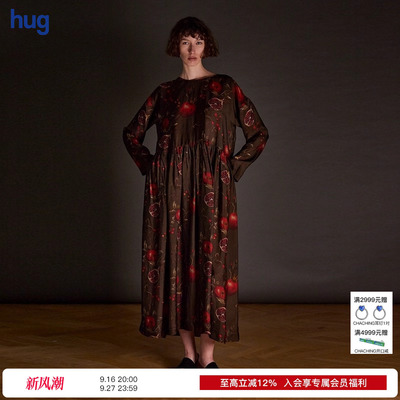 【UMA WANG】hug 2025秋冬新款石榴印花松紧腰长袖连衣裙