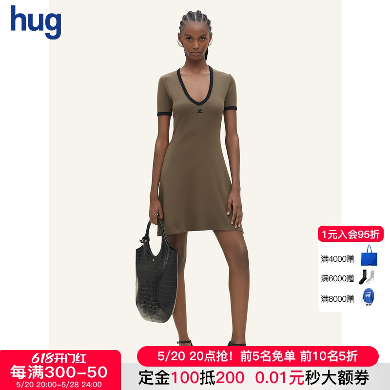 【COURREGES 设计师品牌】hug SS24新款时髦纯色V领T恤连衣裙女