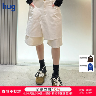 【BOTTOM NOTES】hug 2025春夏新款纯色不对称层次感短裤