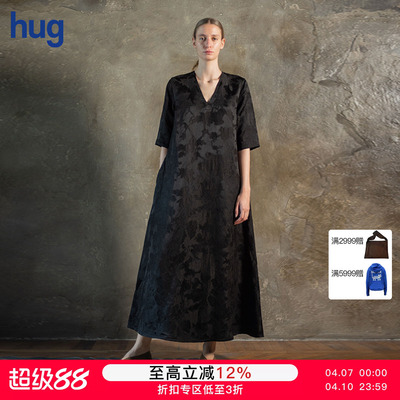 【UMAWANG】hug 2025早春新款复古刺绣短袖连衣裙