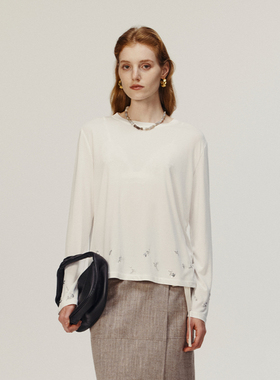 【AETNA PROJECT】hug 2025早春新款浅紫粉钉珠长袖T恤