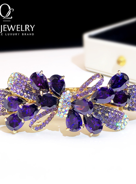 紫色水晶发夹女优雅头饰2025新款发饰弹簧夹后脑勺马尾夹防塌大号
