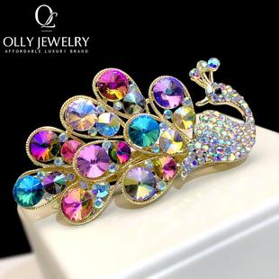 K9水晶弹簧夹后脑勺发夹顶夹高级感高档镶钻气质水钻孔雀发卡发饰