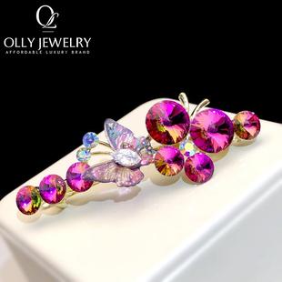 小号K9水晶后脑勺发夹弹簧扣夹蝴蝶发卡高级感水钻顶夹刘海边夹女