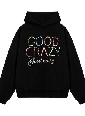 GOOD CRAZY*25AW美式潮牌彩色珍珠设计情侣百搭宽松连帽长袖卫衣