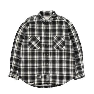 MADNESS*24AW  余文乐同款拼接牛仔水洗破坏重磅黑白格子长袖衬衫