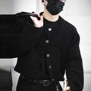 ERD *25AW 忧郁的富二代 王嘉尔同款罗纹做旧单排扣短针织衫毛衣