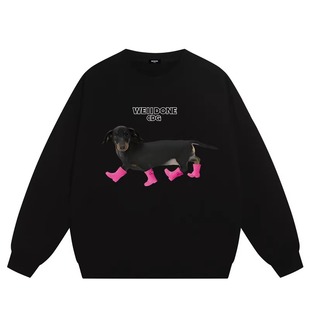 宽松加绒圆领卫衣 25AW小众潮牌腊肠狗狗印花情侣款 WE11DONE CDG