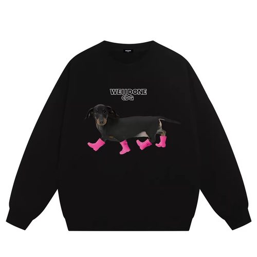 WE11DONE CDG*25AW小众潮牌腊肠狗狗印花情侣款宽松加绒圆领卫衣