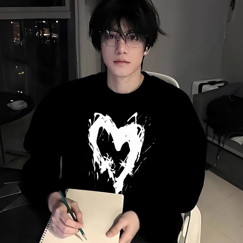 WE11DONE TRACK*25AW小众潮牌高街爱心印花情侣款圆领百搭卫衣男