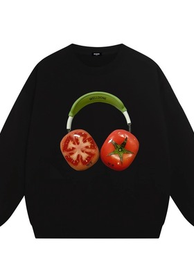 WE11DONE CDG*25AW小众潮牌番茄耳机印花情侣款宽松加绒圆领卫衣