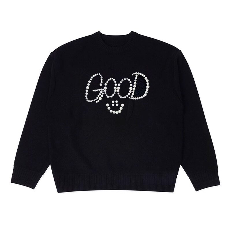 Good *25AW 美式潮牌王嘉尔同款珍珠笑脸印花情侣款针织毛衣男,男装,秀禾服,淘宝优惠券,粉丝福利购,淘宝优惠卷