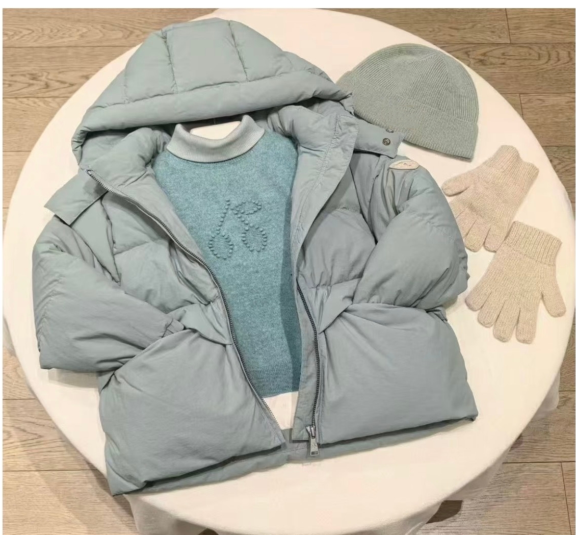 冬季新品女童法式复古气质蓝色连帽加厚90白鸭绒羽绒服保暖外套