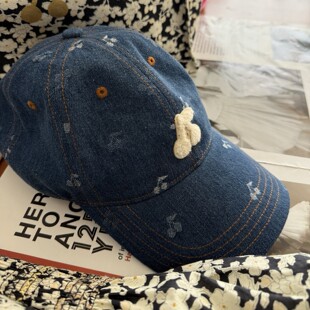 2025AW秋冬儿童男女童新款 毛巾绣樱桃提花蓝色牛仔棒球帽 法式