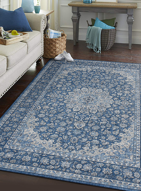 欧式美式轻奢茶几客厅书房卧室中法复古短绒蓝色波斯雪尼尔地毯