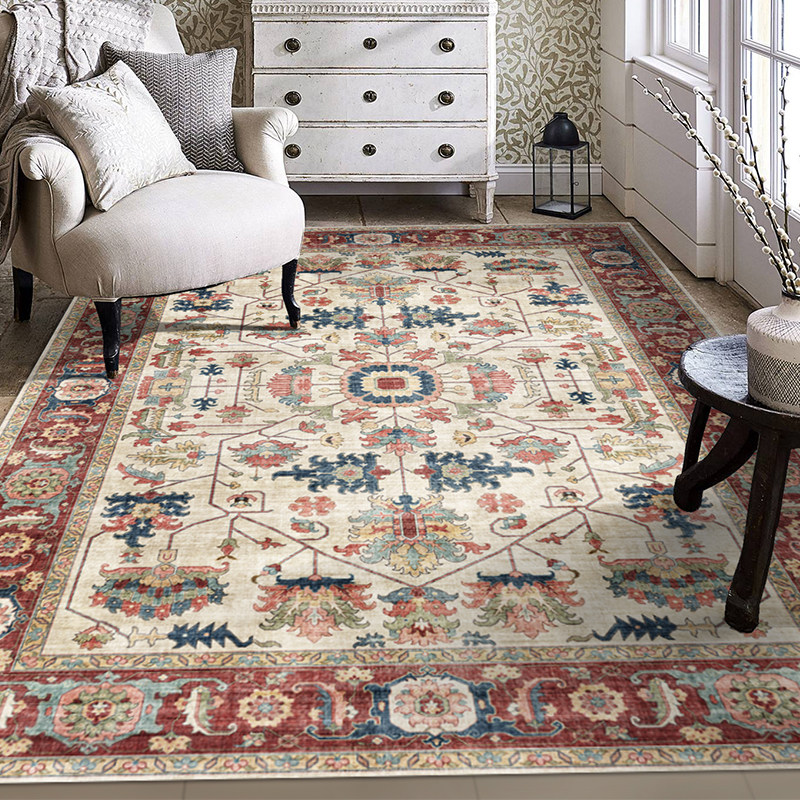 欧美波斯复古中式蓝色乡村异域风格客厅卧室沙发茶几书房家用地毯