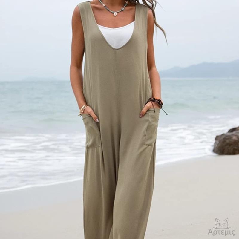 新款连体裤V领背带裤阔腿长裤女Women casual V-neck jumpsuit