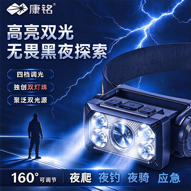 康铭头灯2026新款强光超亮夜钓用