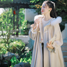 微笑向暖设计感小众中长款 斗篷棉服大衣外套女秋冬牛角扣加绒棉衣