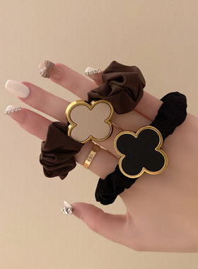 lucky的四叶草！百搭金属大肠圈布艺丸子头发圈网红lns扎马尾发饰