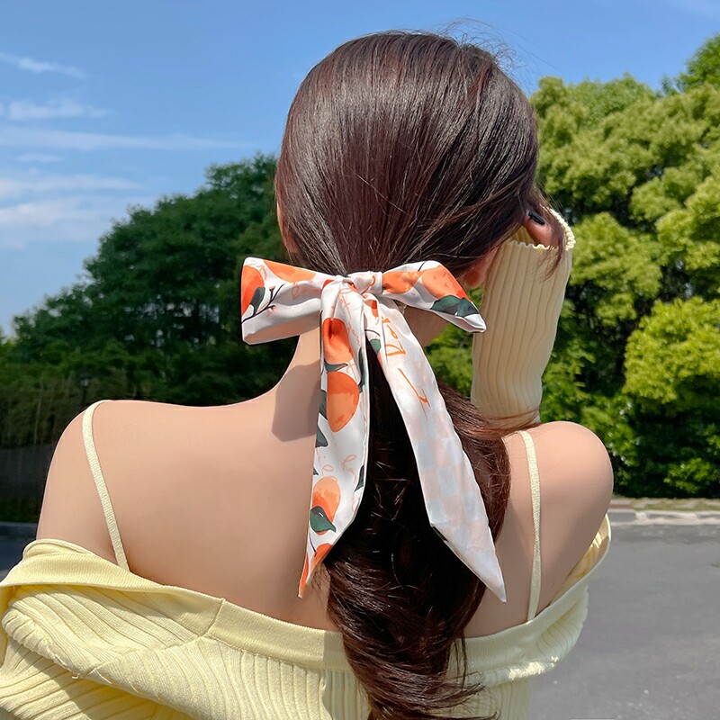 甜美珍珠丝巾飘带发圈发绳蝴蝶结发饰长款马尾丸子头百搭可拆卸