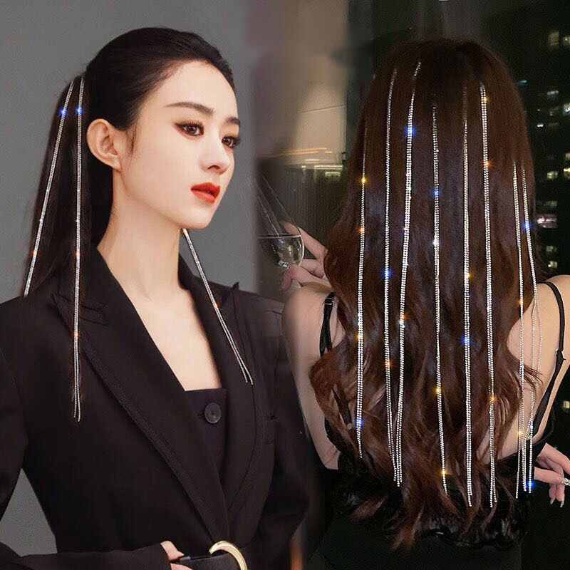闪钻链条发夹女网红头饰流苏发卡高级感合金气质麻花编发脏辫发绳