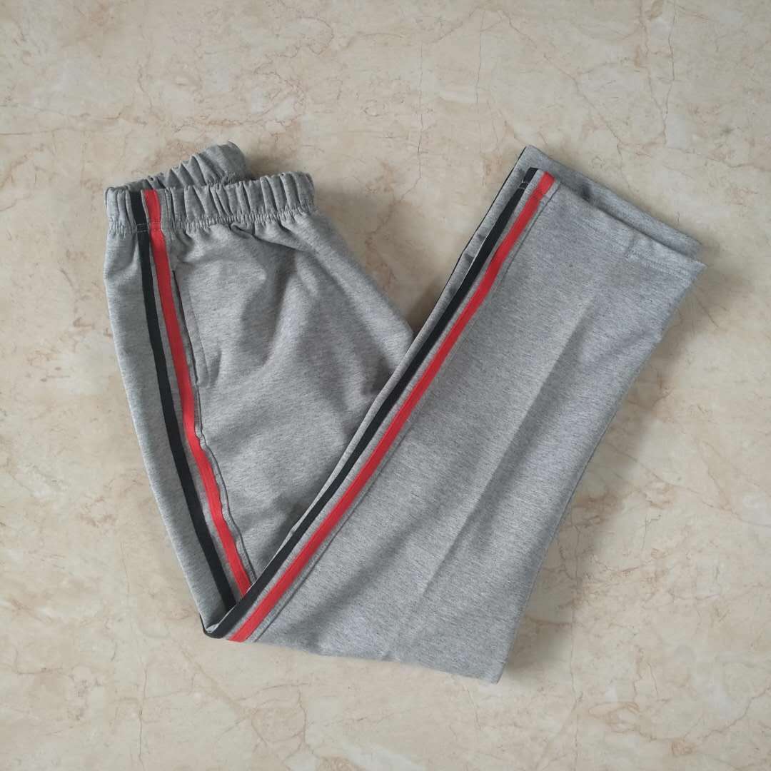 学院风灰色直筒红黑杠校服裤子