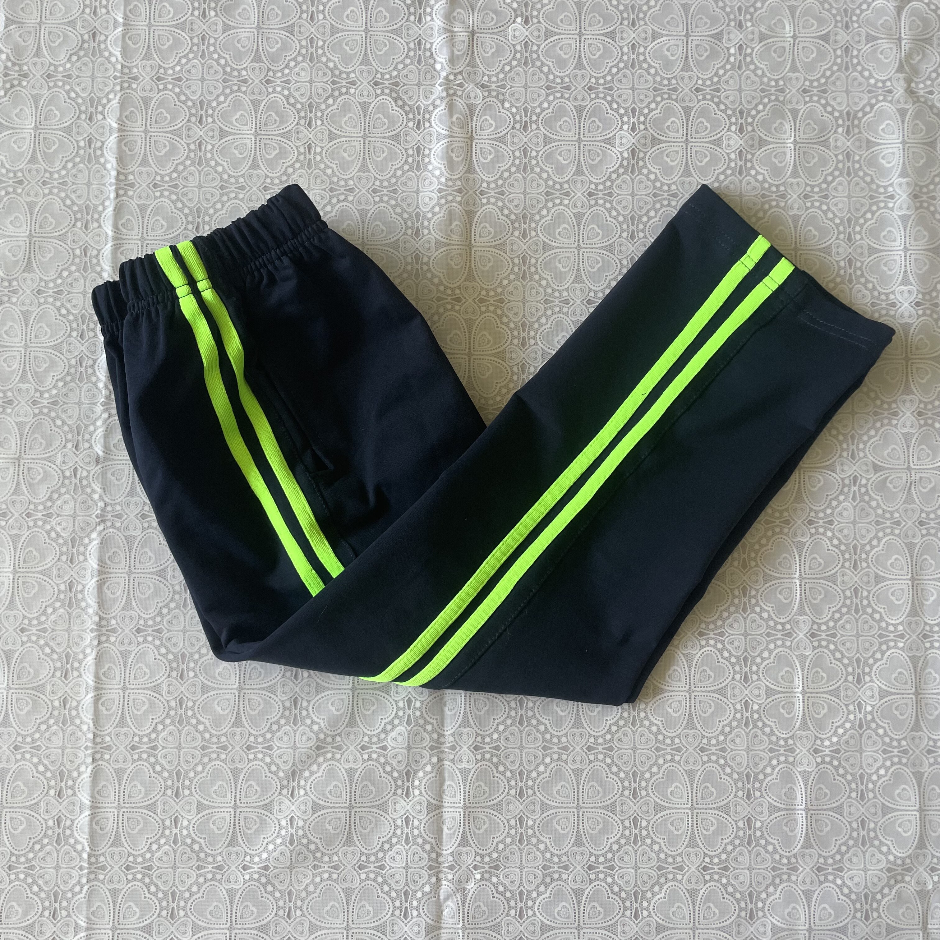 深蓝荧光绿条纹直筒校服裤春秋冬